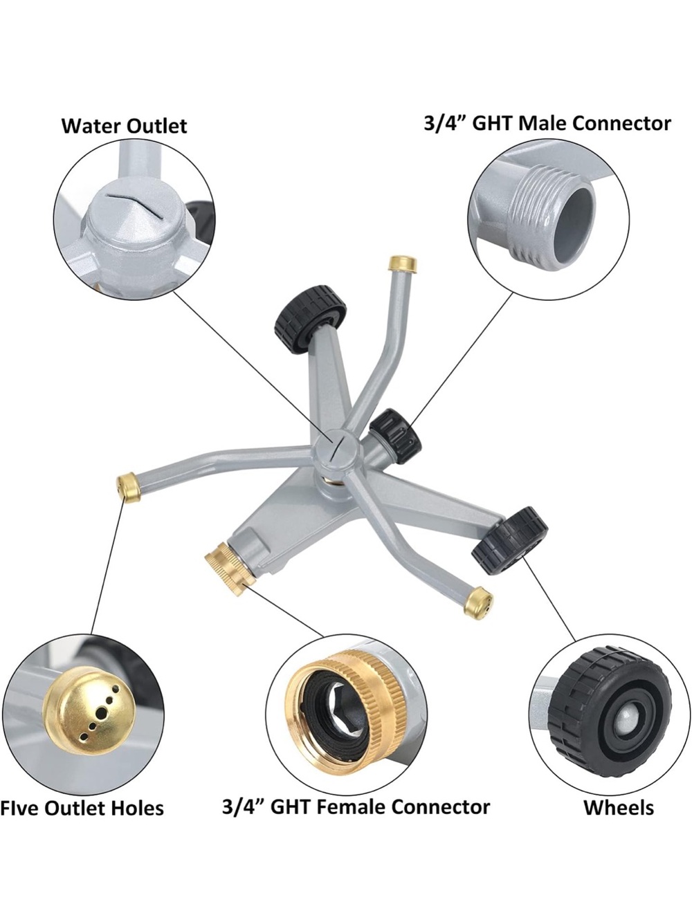 Gray and Gold Oscillating Lawn Sprinkler with Wheels - Picture 3 of 12